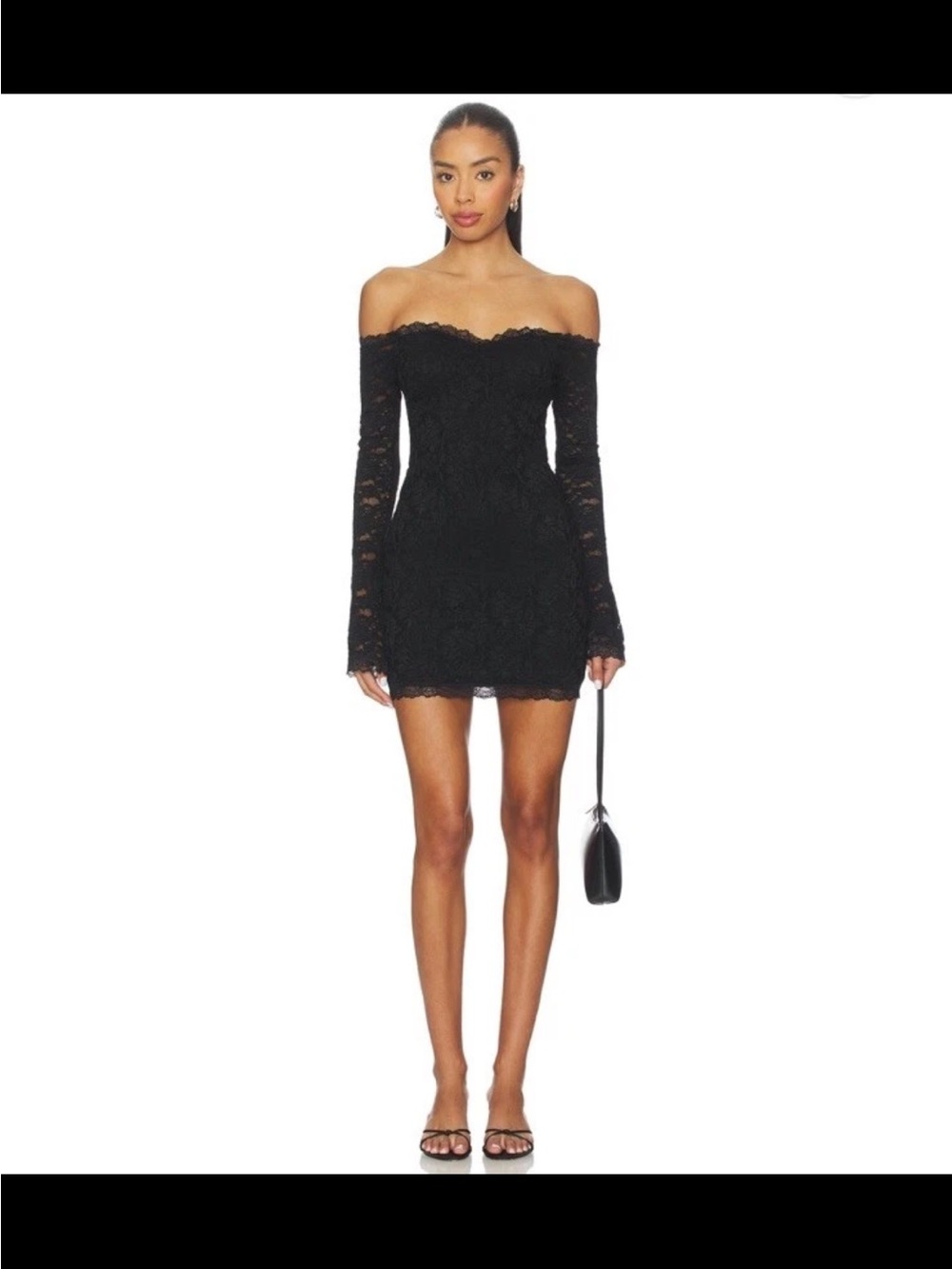 superdown Black Off-Shoulder Lace Mini Dress